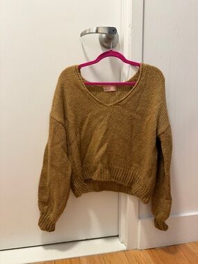 V-Neck Cozy Knit Women's Sweater in Camel Brown